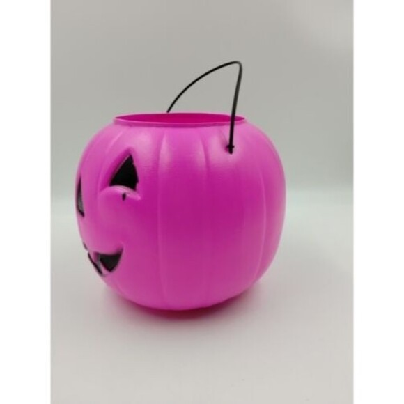 General Foam Pink Blow Mold Pumpkin Jack-O-Lantern Candy Treat Bucket Pa… - Picture 3 of 9